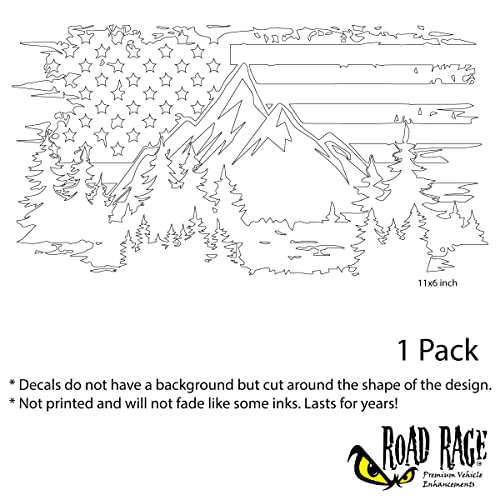 Road Rage Premium Vehicle Decals - Patriotic American Flag And Mountains Sticker - Car, Truck, Computer, Wall - White Or Black 6 Year Premium Outdoor Vinyl (Black) (Rrsm) #TOP3