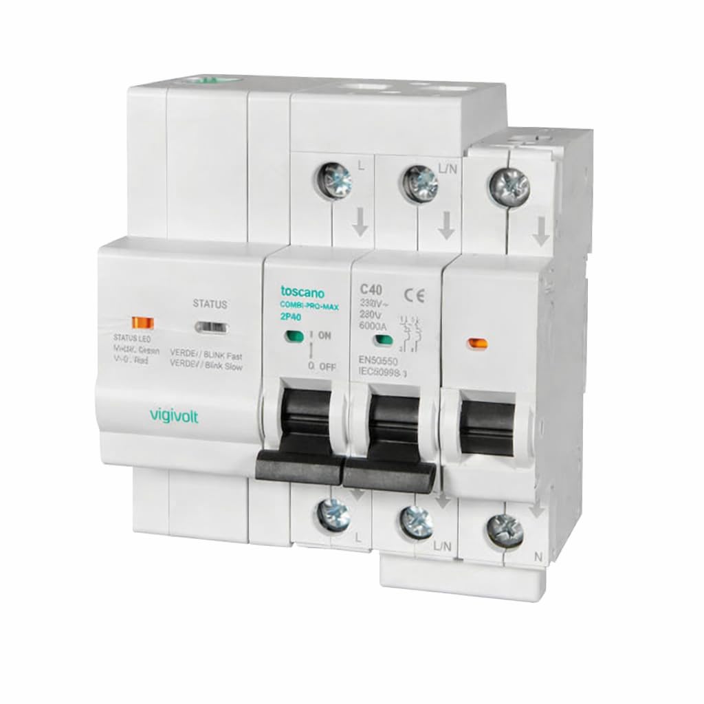 Tóscano 10004923 COMBI-PRO-MAX-2P40 | Backup y Modo Isla | Sistema de Control y Protección para Instalaciones Fotovoltaicas | IGA 2P 40A 6KA 230VAC con Protección de Sobretensiones