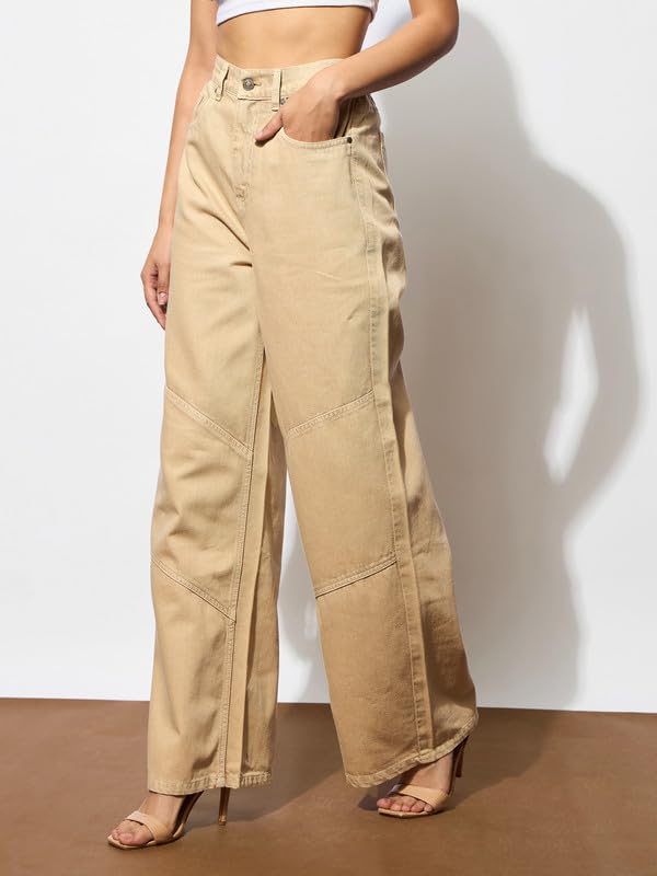 Image of barcino Navy High-Rise Stitch Detail Straight Jeans