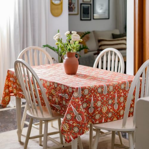 Image of THE YARD HOUSE Wipeable & Anti-Slip Cotton Table Cover for Family Dining, Party. Protects Against Spills, Scratches, Damages (Spicekeepers Dream, 60 x 90 inch (Rectangle))