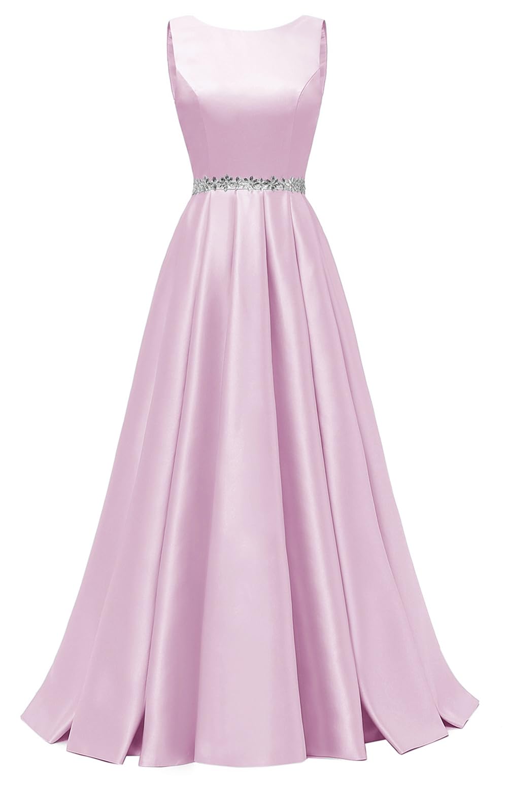 Yexinbridal Satin Prom Dresses Long for Women A-Line Beaded Belt Formal Evening Party Ball Gowns with Pockets