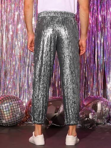 Lars Amadeus Metallic Pants for Men's Sparkle Sequin Dance Shiny 70s Disco Pants3