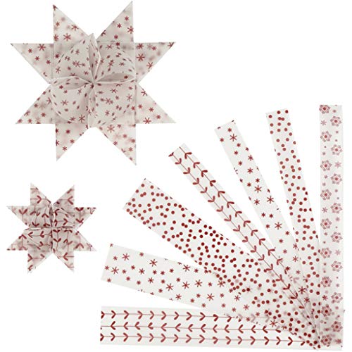 Paper Star Strips, B: 15+25 mm, T: 6,5+11,5 cm, weiß, rot, Pergamentpapier, 48 Stück Cover