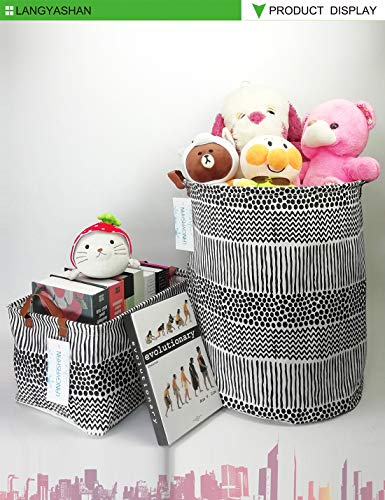 Image of Rectangular Storage Basket Collapse Canvas Fabric Cartoon Storage Bin with Handles for Organizing Home /Kitchen /Kids Toy /Office /Closet /Shelf Baskets (Rec Black line)