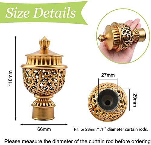 Ufurmate Curtain Finials, 6Pcs Gold Plastic Drapery Rail Pole Head Cap Decorative Window Curtain Rail End Curtain Rod Pole Finials Ends, Fits Dia. 28Mm Curtain Rods (Hollow Lantern) #TOP1