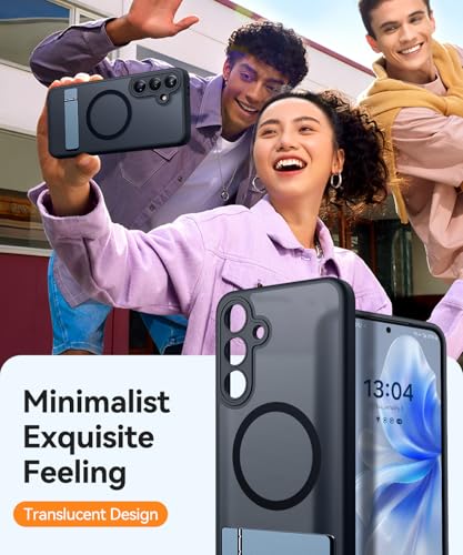 Image of CANSHN Strong Magnetic & Seamless Stand Designed for Samsung Galaxy S24 FE Case [Full Camera Protection] [Adjustable Kickstand] [Compatible with MagSafe] Translucent Matte Phone Cover - Black