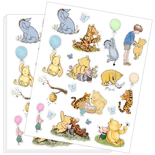 Winnie The Pooh Birthday & Baby Shower Decor - Character Stickers Pack for Laptop Phone Water Bottle Skateboard Luggage