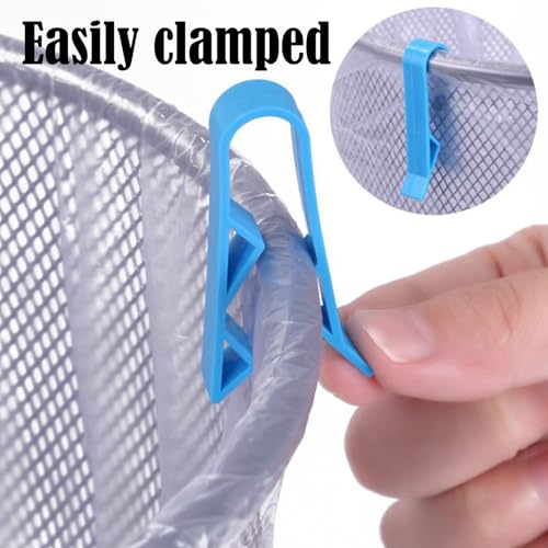 Image of LiXiongBao 10 Pack Garbage Bin Clip,Plastic Kitchen Garbage Bin Clip,Washroom Trash Can Bag Clips, Waste Basket Garbage Bin Clamp,Rubbish Bag Clip,Sturdy Anti-Slip Fixation Clip Holder (Pale Blue)