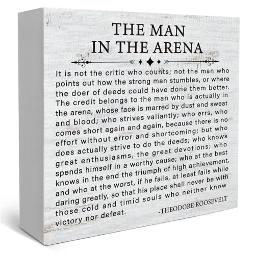 Inspirational Quote the Man in the Arena Wood Box Sign, Motivational Office Gifts for Men Coworker...