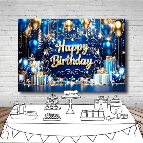 Fondo de cumpleaños azul y dorado 7x5 pies miniatura 5