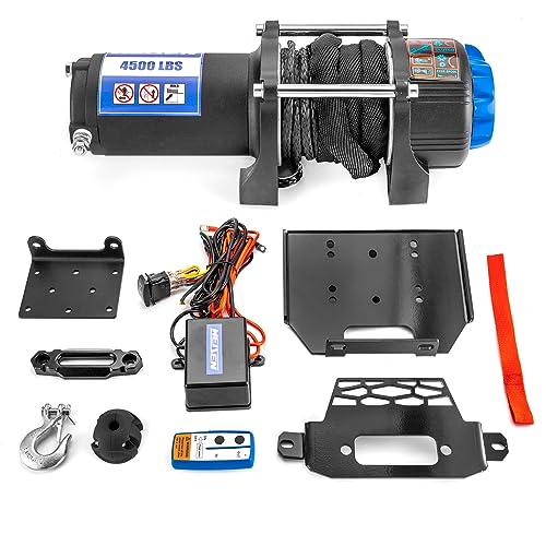 WeiSen 4500lbs Electric Winch w/Hawse Fairlead and Winch Mount, Remote & Corded Control and Synthetic Line Forged Hook Stopper Compatible with 2014-2019 Polaris General RZR 900 1000 XP Turbo