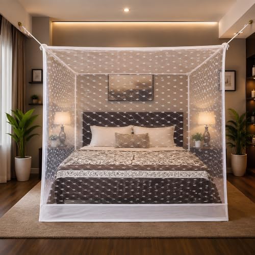 Image of Mosquito Net for King Size Bed & Double Bed, 6x7 Ft, Machhardani | Diamond Wave Design, Premium Poly-Cotton Fabric, Soft Breathable Mesh
