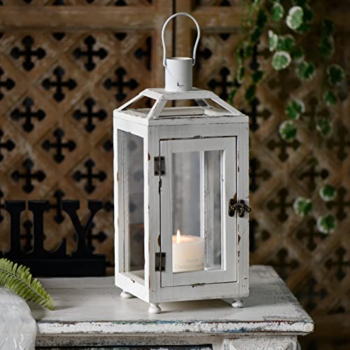 Ho+Me Vintage Decorative Candle Lanterns Wedding 15Inch Tall, Distressed White Farmhouse Pillar Candle Holders, Rustic Shabby Chic Decor Home Decor Outdoor Table Fireplace Halloween, 14.8Inch Tall #TOP3