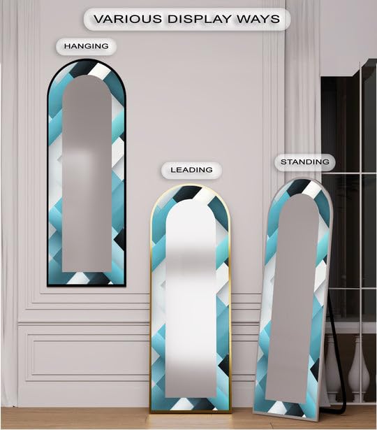 Prisma di ghiaccio nordico da 63,5 x 160 cm (larghezza x altezza), specchio da pavimento macchiato con cornice nera e cornice nera