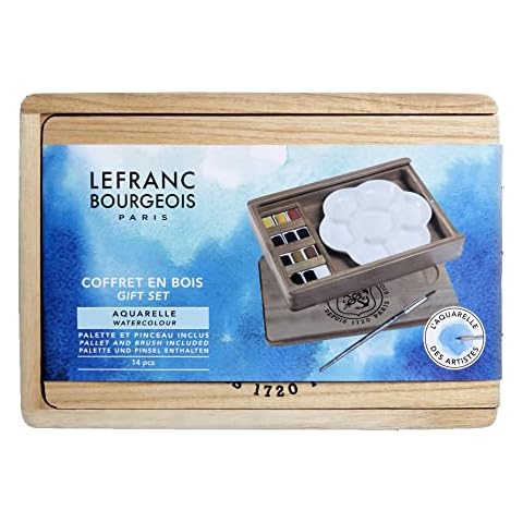 Lefranc Bourgeois Acuarela Fine - Caja de madera de 12 medio godets de acuarela profesional Cover
