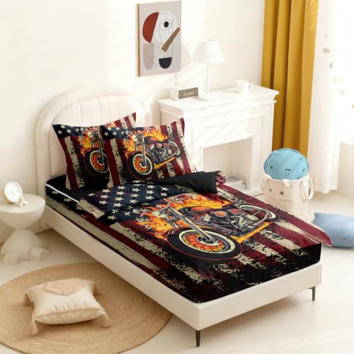 Image of Kids Comforter Set,Zipper Bedding Twin for Teen,Motorcycle Printed Comforter Set with Fitted Sheets and Pillowcases for All Season(Motorcycle Twin)