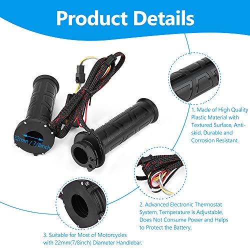 Keenso 1 çift 12V 7/8 inç motosiklet ısıtmalı kulplar Gidon kulpları Elektrikli sıcak hava ısıtma kulpları Motosiklet/bisiklet/ATV için gidon ısıtıcıları