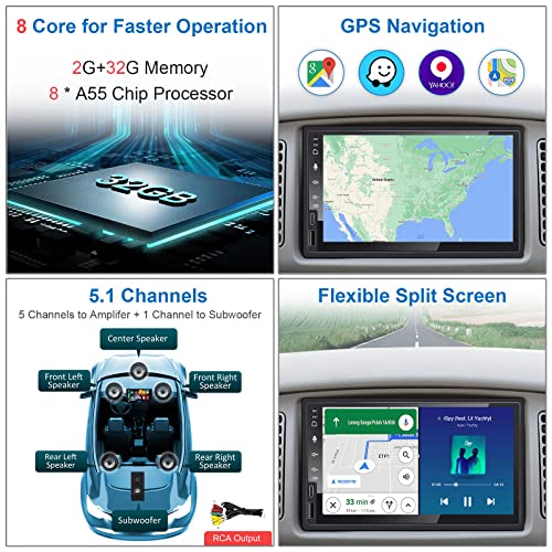 7 Inch Android Double Din Car Stereo Wireless Carplay & Wireless Android Auto,2+32G Touchscreen Car Radio Receiver With Dual Bluetooth,Live Rearview Camera,Am/Fm/Rds, Type C Fast Charge,Dsp/Subw #TOP4