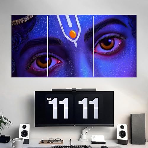 Image of THE URBAN BRAND Pack of 2 Radha Krishna Split Posters - Divine Love Eyes Wall Art (A4 Size Each Panel) | 300 GSM Glossy Paper | High-Resolution Prints | Spiritual & Aesthetic Home Decor
