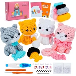 H&auml;kelset f&uuml;r Anf&auml;nger Katzen H&auml;kelset Tier-H&auml;kelsets Komplettes Tier-H&auml;kelset mit Schritt-f&uuml;r-Schritt-Video-Tutorials H&auml;kel- und Strickset K&auml;tzchen Geh&auml;keltes Starterset Set f&uuml;r Anf&auml;nger (H&auml;kelkatze)