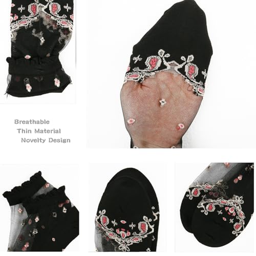 Image of Benefeet Sox Womens Sheer Socks Girls Lace Mesh Ankle Socks Transparent See Through Summer Sock Ultra Thin Nylon Short Sock