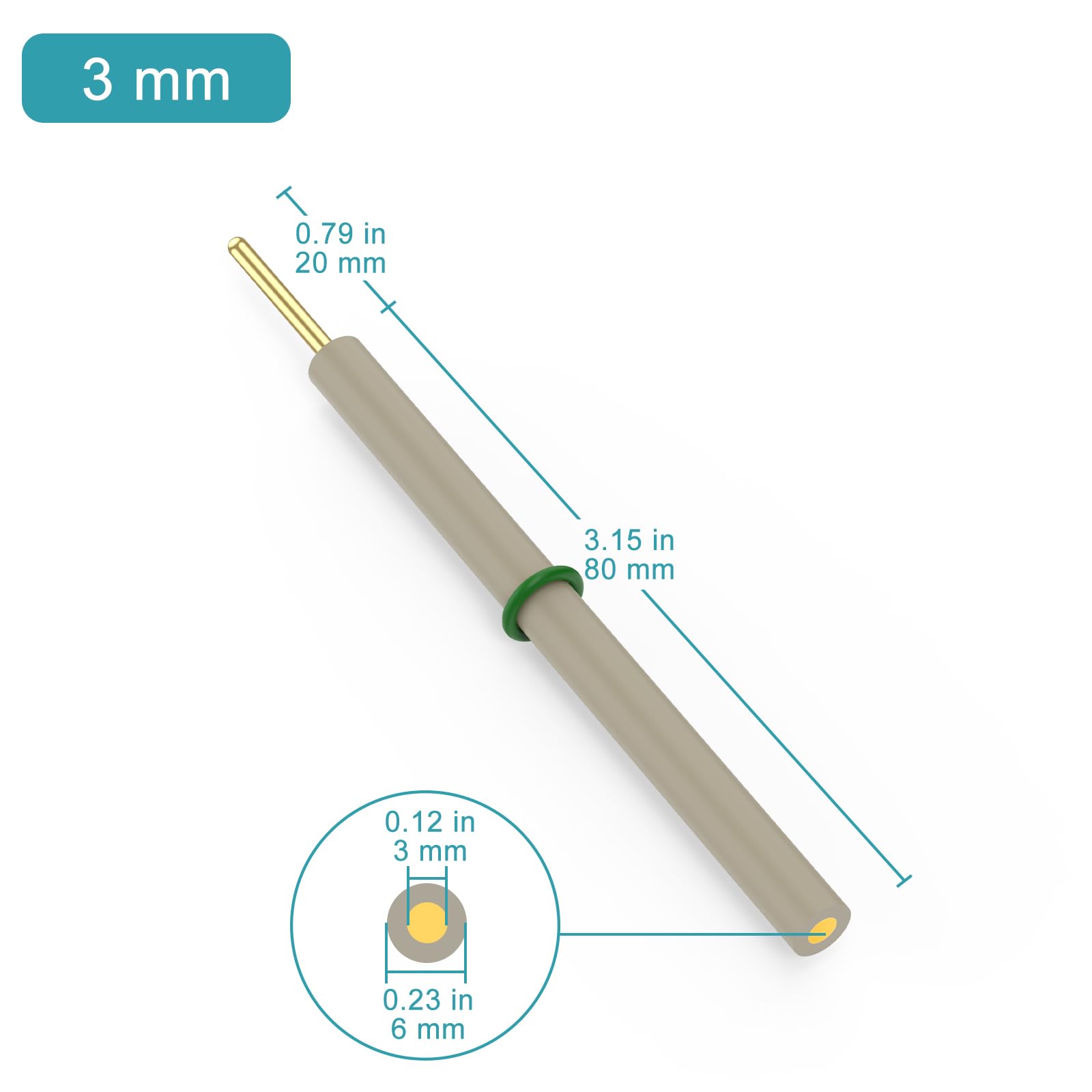 stonylab PEEK Gerade Gold Scheibenelektrode mit 3 mm Gold Scheibe, 99,99% Rein, Präzision Arbeitselektrode für die Labor Elektrochemie