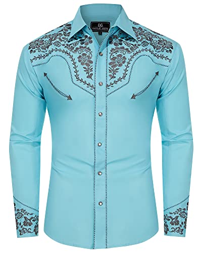 SALVAJE OESTE Embroidered Western Cowboy Shirts for Men Snap Button Long Sleeve Shirt with Western Cowboy Embroidery