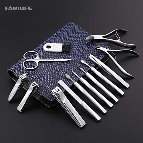 FAMILIFE L11 Manicure Set, 12 in 1 Stainless Steel Nail Clipper Set Professional Manicure Pedicure Set with Portable Travel Case for Women Men