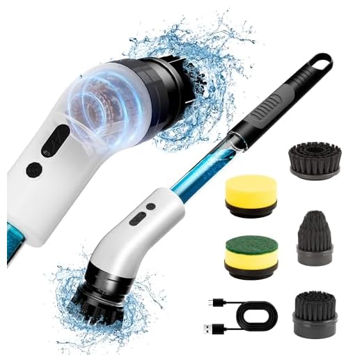 IAGREEA Electric Spin Scrubber with 5 Replaceable Brush Heads, Bathroom Cleaner Brush, 2 Adjustable Speeds, Cleaning Tools for Housekeeping, Comes with A Storage Bottle, Type-c Charging