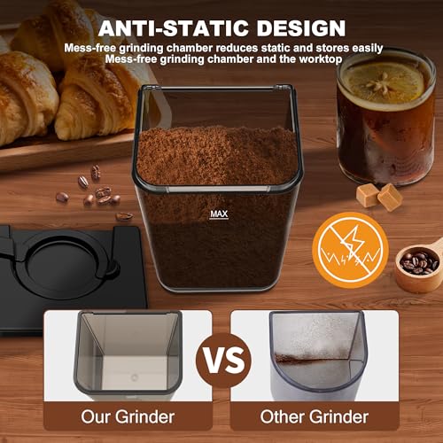 Image of Electric Conical Burr Coffee Grinder with 48 Grind Settings, 35s Timer, Detachable 48-51mm Portafilter Holder, Anti-Static, Low Noise for Home Espresso, Drip, French Press (Black)