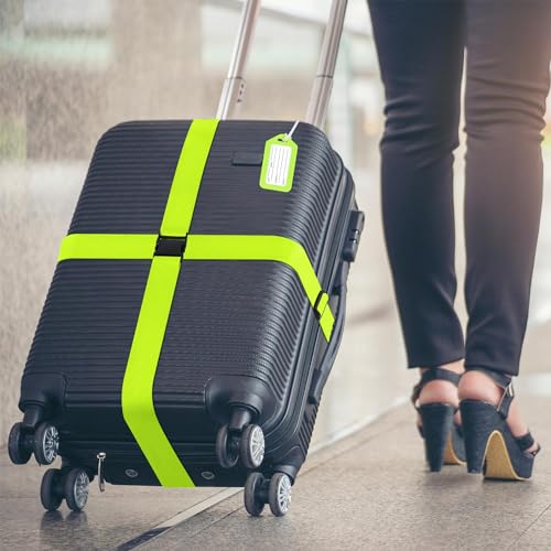 Image of 8 Pack Luggage Straps Set, Silicone Luggage Tags for Suitcases [TSA Approved] [Adjustable Suitcase Belt] [Personalized Luggage Tags] Suitcase Tags with Name ID Card (02 Green)