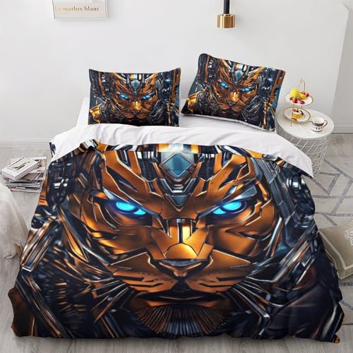 Housse de couette léopard robot 3D 200x200 cm avec taies pour lit double