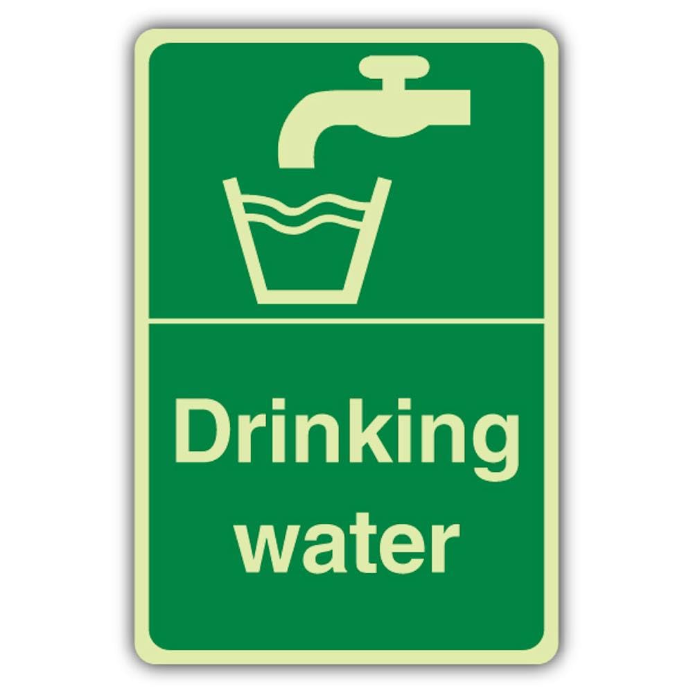 V Safety Photoluminescent Drinking Water Safety Sign - 150 x 225 mm - 1.2mm Rigid Plastic - Triple Glow