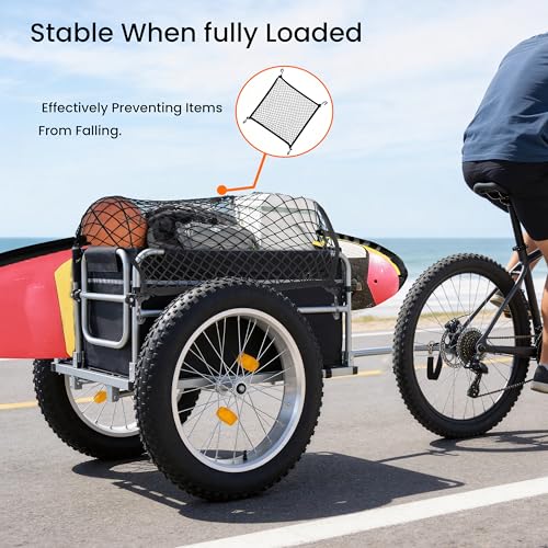 ZeHuoGe Bike Cargo Trailer with 23\"x4.0\" Fat Tires, 150LBS Load Capacity, Heavy-Duty Bicycle Trailer with Universal Hitch, Foldable Compact Storage, for Camping, Groceries & Hauling Essentials