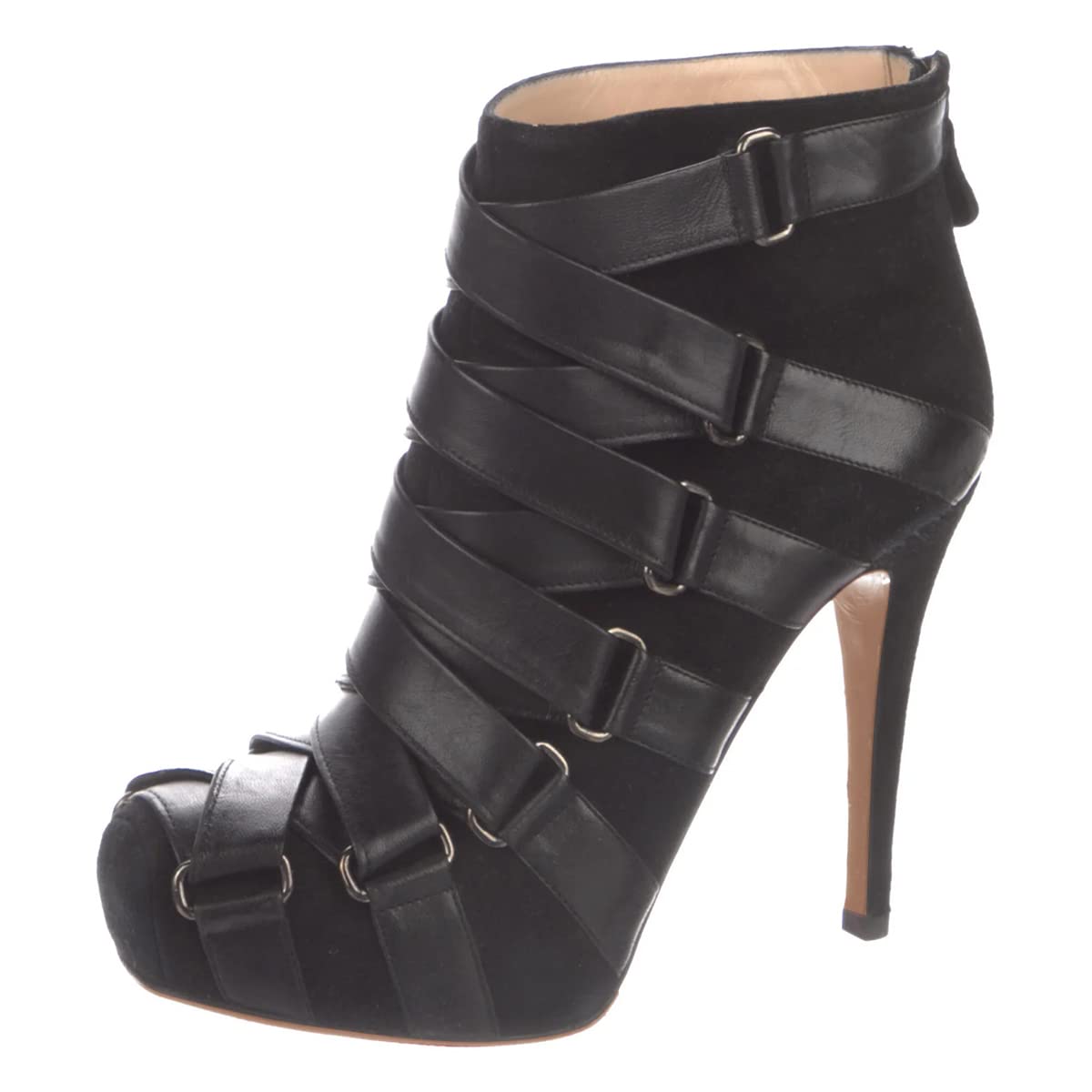 FSJ Women Chic Round Toe Stiletto High Heel Cross Buckle Platform Ankle Boots Back Zipper Fashion Casual Walking Shoes Size 4-15 US