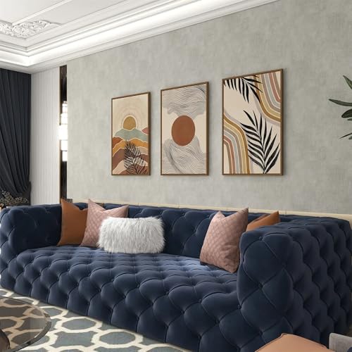 Tableaux abstraits modernes beige triptyque en toile bohème sans cadre