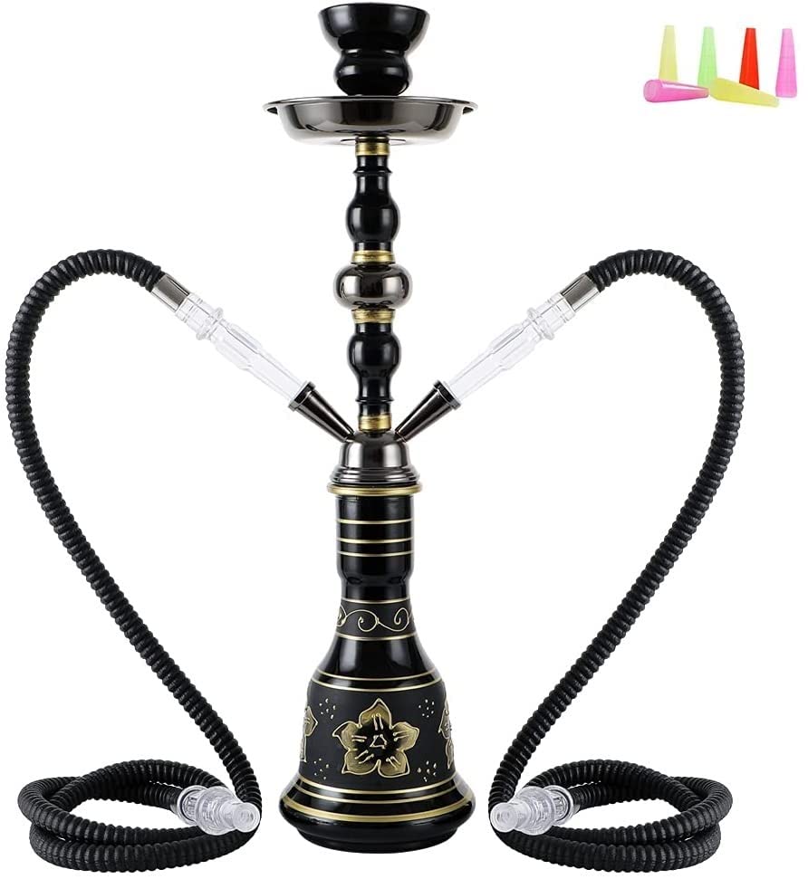 LSZ Shisha-Set Retro-Stil-Haken-Set, 2 Schlauchhuka for 1-2 Personen, Glasvase, Aschenbecher und Keramikschale, Hukah…