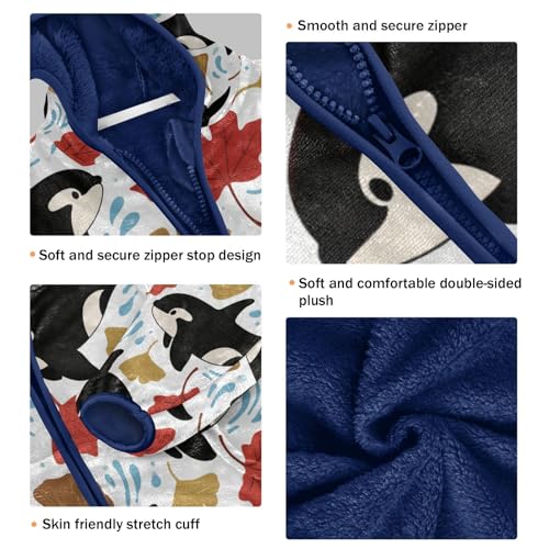 Whales and Autumn Leaves Toddler Fleece Jacket Girl Boys Hooded Fleece Jacket Coat Warm Outwear Zip-up 3-10T3