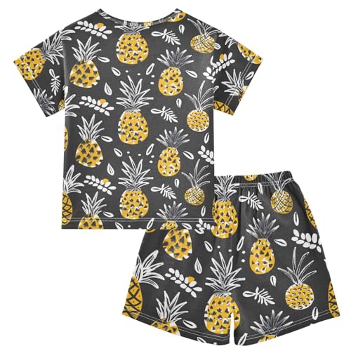 ALAZA Pineapple Leaf Black Pajamas Short Sleeve 2 Piece Sleepwear Top and Bottom Pajama Set Unisex2