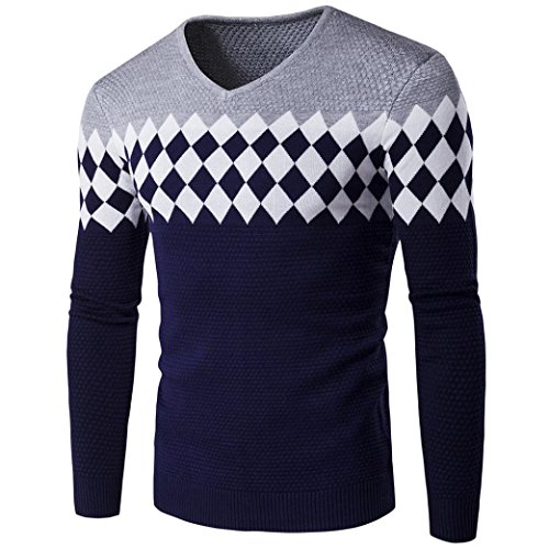 Suéter de hombre Invierno Manga larga Suéter casual Jersey de punto caliente Jersey de punto ajustado LMMVP (XXL, Gris)