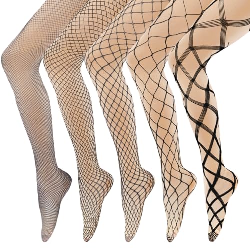 5 Pairs High Waist Tights Fishnet Stockings Thigh Pantyhose & 1 Pair Thigh High Waist Stocking for Women, Black Different Mesh Tights Silk Stockings Stay Up Lingerie Bodysuit Ladies Halloween Holiday3