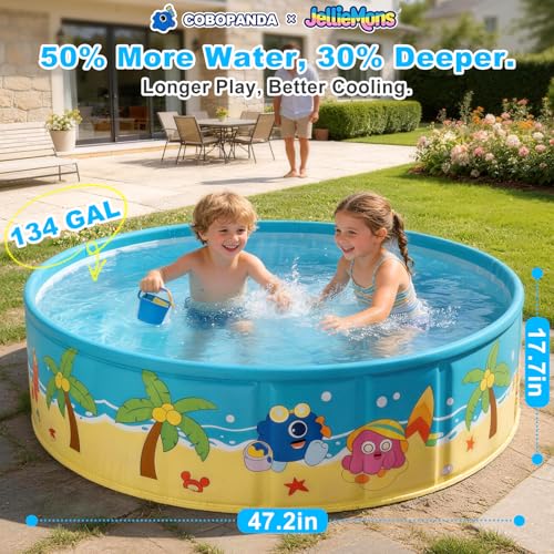 Image of Foldable Swimming Pool for Kids 47.2 inchx17.7 inch Hard Plastic Portable Dog Pool Anti-Slip Collapsible Pets Bathtub Kiddie Pool Indoor Outdoor Backyard (JellieMons 48'')