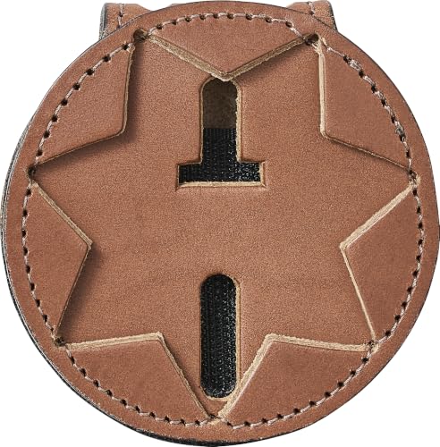 Image of Perfect Fit PF33 Seven Point Star Badge Holder, Tan Leather Belt Clip Badge Wallet with Chain Pocket, Fits Blackinton B447 and Compatible Seven Point Star Badges for Duty Carry, Made in USA