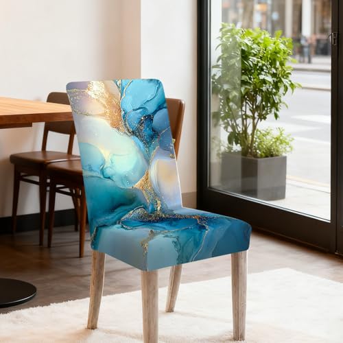 Image of Nuxovilar 4PCS Blue Gold Fluid Art Stretch Chair Covers 23.6x70in