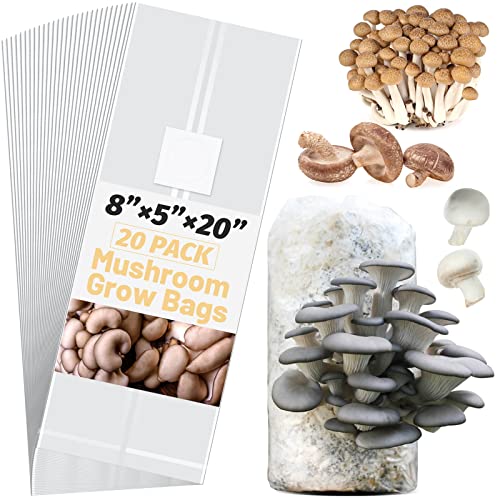 CLESDF Mushroom Spawn Bags, 20Pcs Large Extra Thick 6 Mil