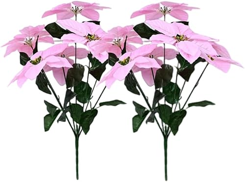 Miniatura 7 de 2 ramos de flores artificiales de Pascua de 19 pulgadas, arbustos de seda de Navidad, adornos de flores de Navidad, 7 cabezas de tallo, flores de