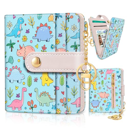Image of Jogjam Cute Dinosaur Rfid Girls Girly Teen Wallet, Small Slim Thin Compact Travel Credit Card Women Wallet, PU Leather Bifold Cash Zipper Coin Pocket ID Window for Female Ladies Gifts