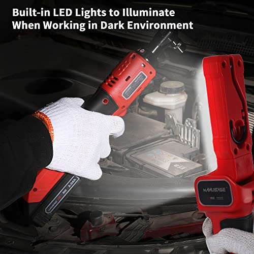 Manusage 3/8" 20V Cordless Electric Ratchet Wrench, 44.25 Ft-Lbs,380Rpm, With 2 X 2.0A Rechargeable Lithium Ion Batteries，Charger And 20V Lithium-Ion Led Work Light #TOP4