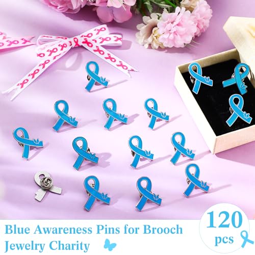 Image of Child Abuse Prevention Awareness Pin Metal Blue Ribbon Lapel Pins Bulk Colon Cancer Awareness for Charity Church Party