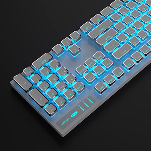 Image of MageGee Typewriter Mechanical Gaming Keyboard, Retro Punk Square Keycap LED Backlit USB Wired Keyboards for Game and Office, for Windows Laptop PC Mac - Blue Switches /White